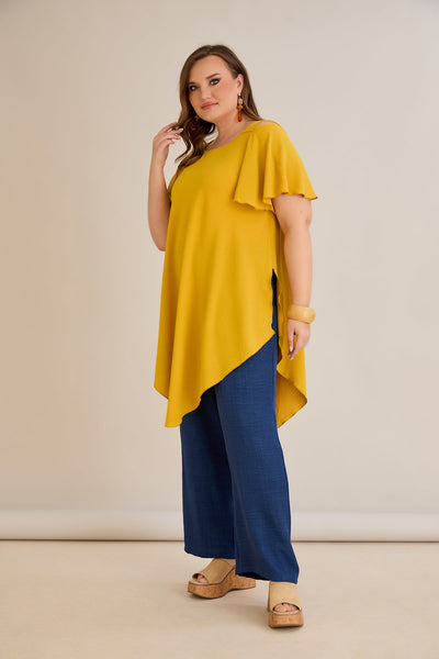 Asymmetrische Tunika aus luftigem Stoff mit Cut-Out-Schulter