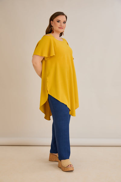 Asymmetrische Tunika aus luftigem Stoff mit Cut-Out-Schulter
