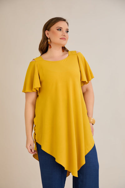 Asymmetrische Tunika aus luftigem Stoff mit Cut-Out-Schulter