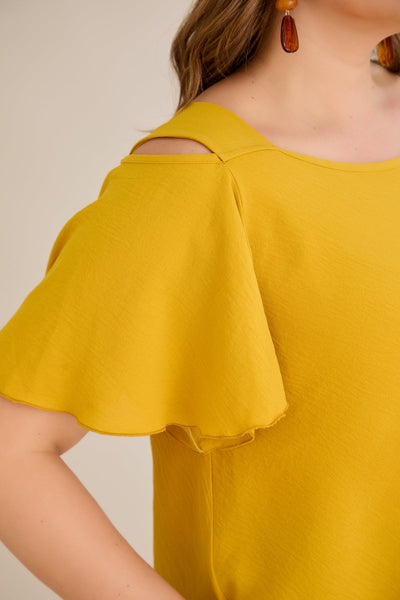 Asymmetrische Tunika aus luftigem Stoff mit Cut-Out-Schulter