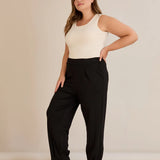 Elastische Viskosehose mit Biesen – Schwarz