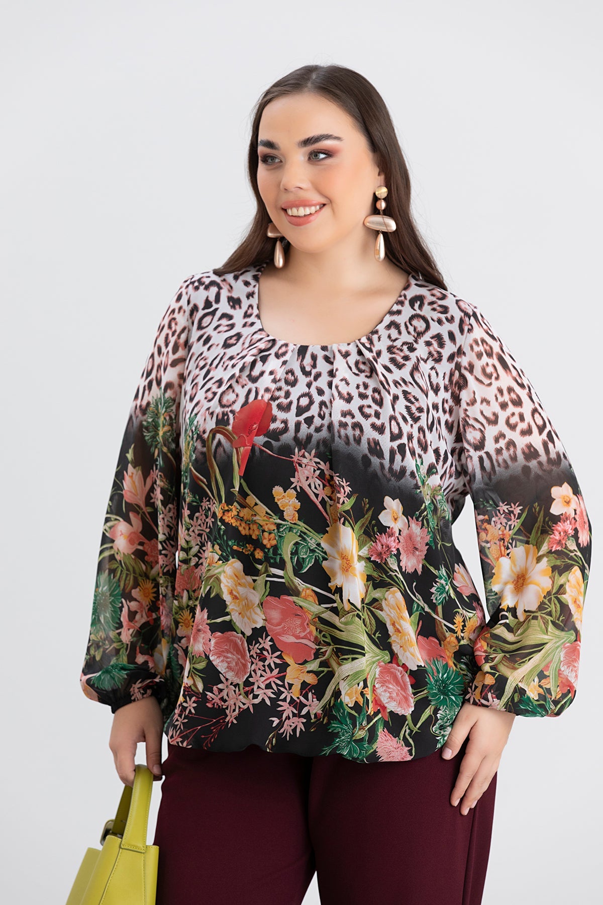 Блуза свободна кройка с ластик големи Größeи - Weinrot