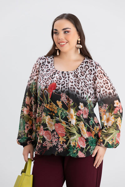 Блуза свободна кройка с ластик големи Größeи - Weinrot