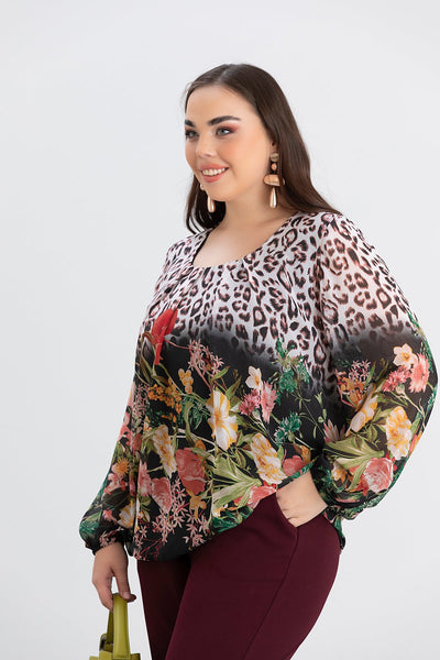 Bluse in lockerer Passform mit elastischem Bund - Multifarbe