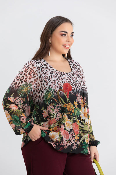 Bluse in lockerer Passform mit elastischem Bund - Multifarbe