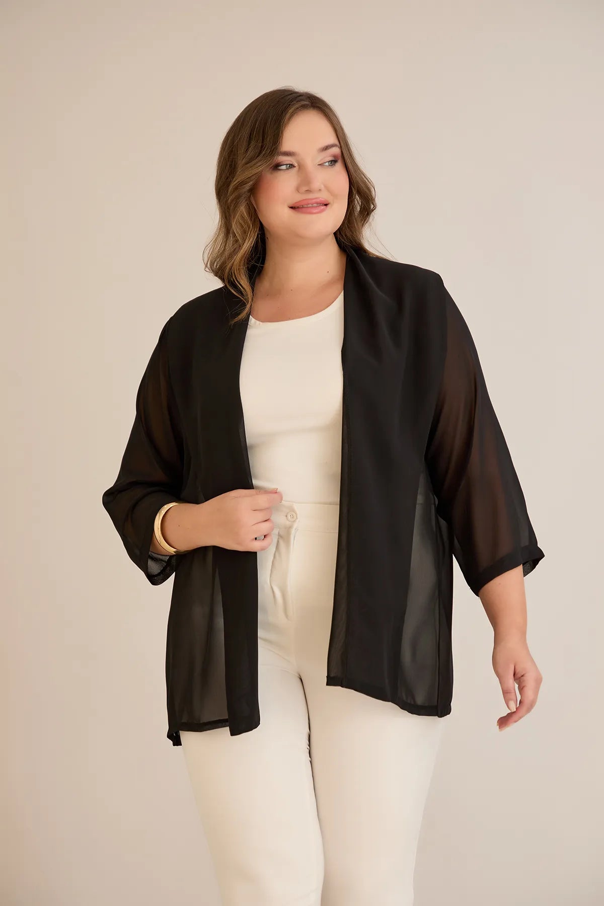 Festlicher Chiffon-Überwurf – Schwarz – Schwarz