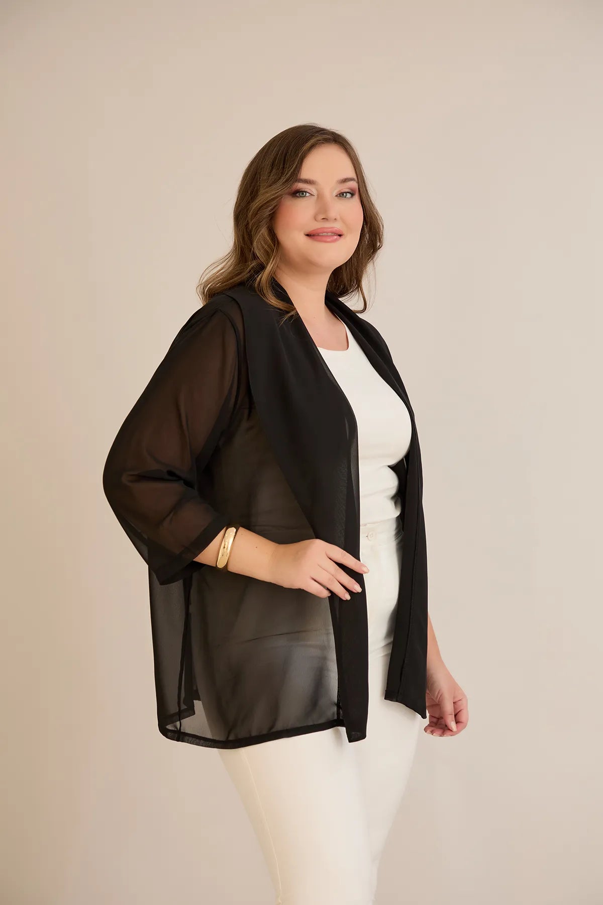 Festlicher Chiffon-Überwurf – Schwarz – Schwarz