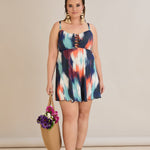 Tankini-Kleid mit tropischem Print und Raffdetail – Multifarbe
