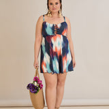 Tankini-Kleid mit tropischem Print und Raffdetail – Multifarbe