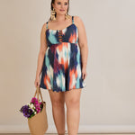 Tankini-Kleid mit tropischem Print und Raffdetail – Multifarbe