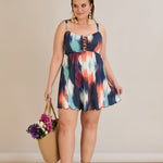 Tankini-Kleid mit tropischem Print und Raffdetail – Multifarbe