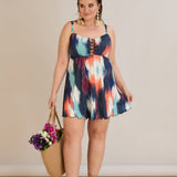 Tankini-Kleid mit tropischem Print und Raffdetail – Multifarbe
