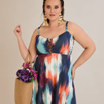 Tankini-Kleid mit tropischem Print und Raffdetail – Multifarbe