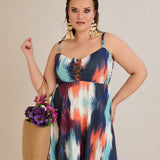 Tankini-Kleid mit tropischem Print und Raffdetail – Multifarbe