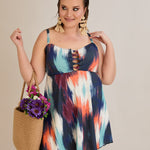 Tankini-Kleid mit tropischem Print und Raffdetail – Multifarbe