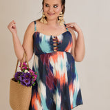 Tankini-Kleid mit tropischem Print und Raffdetail – Multifarbe