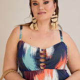 Tankini-Kleid mit tropischem Print und Raffdetail – Multifarbe