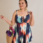 Tankini-Kleid mit tropischem Print und Raffdetail – Multifarbe