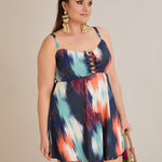Tankini-Kleid mit tropischem Print und Raffdetail – Multifarbe