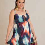 Tankini-Kleid mit tropischem Print und Raffdetail – Multifarbe
