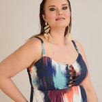Tankini-Kleid mit tropischem Print und Raffdetail – Multifarbe