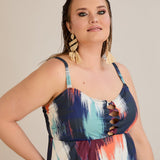 Tankini-Kleid mit tropischem Print und Raffdetail – Multifarbe