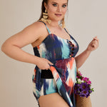 Tankini-Kleid mit tropischem Print und Raffdetail – Multifarbe