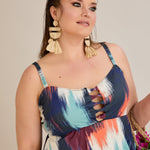Tankini-Kleid mit tropischem Print und Raffdetail – Multifarbe