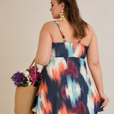 Tankini-Kleid mit tropischem Print und Raffdetail – Multifarbe