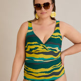 Badeanzug mit V-Ausschnitt und drapierter Front - Tropic – Multifarbe