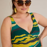 Badeanzug mit V-Ausschnitt und drapierter Front - Tropic – Multifarbe