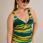 Badeanzug mit V-Ausschnitt und drapierter Front - Tropic – Multifarbe