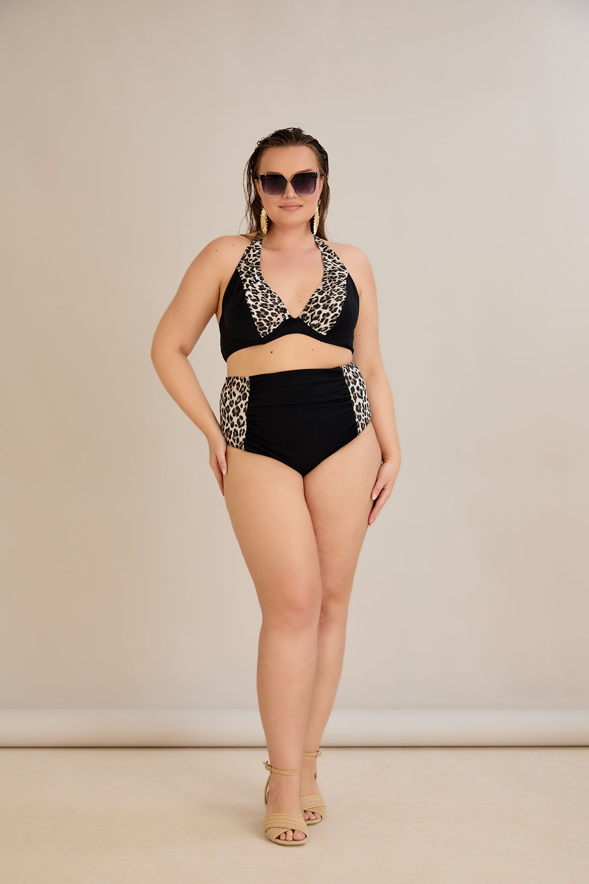 Bikini mit Animal-Print und Raffdetails – Multifarbe