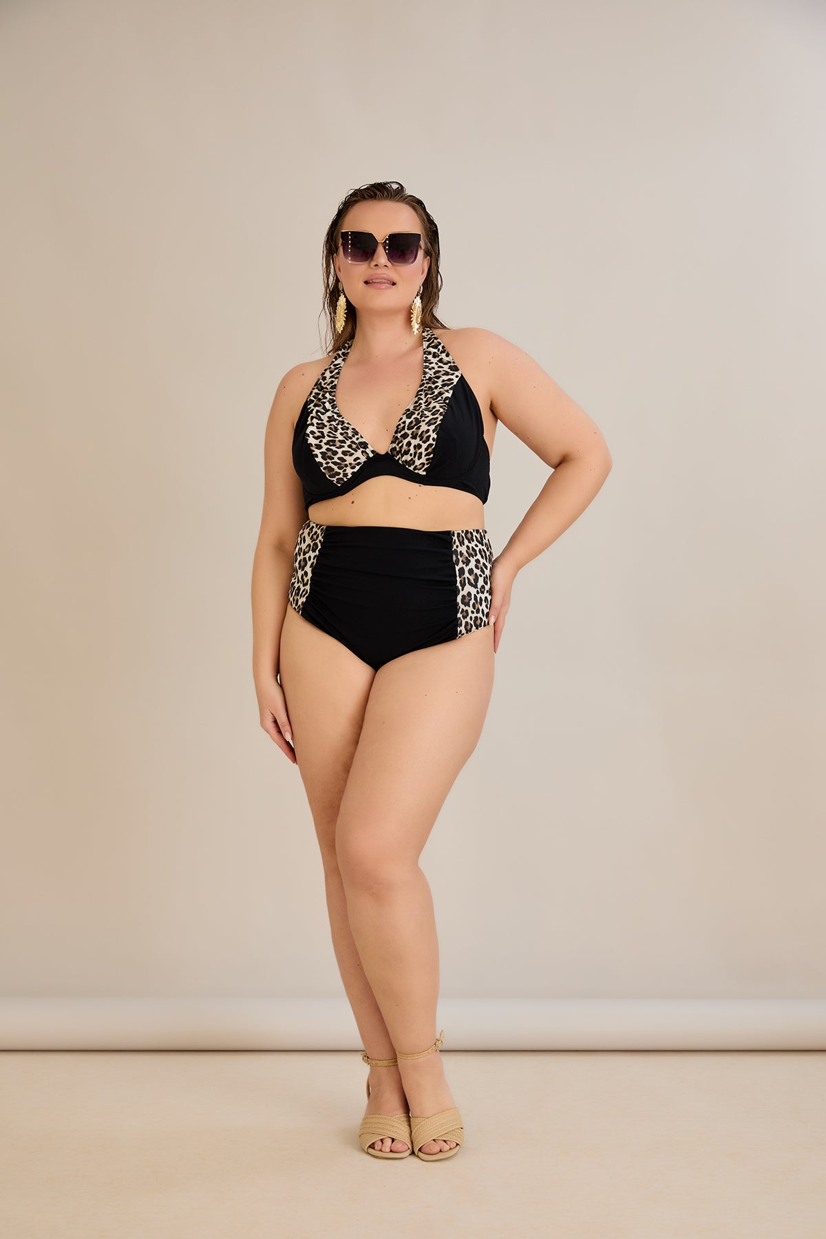 Bikini mit Animal-Print und Raffdetails – Multifarbe