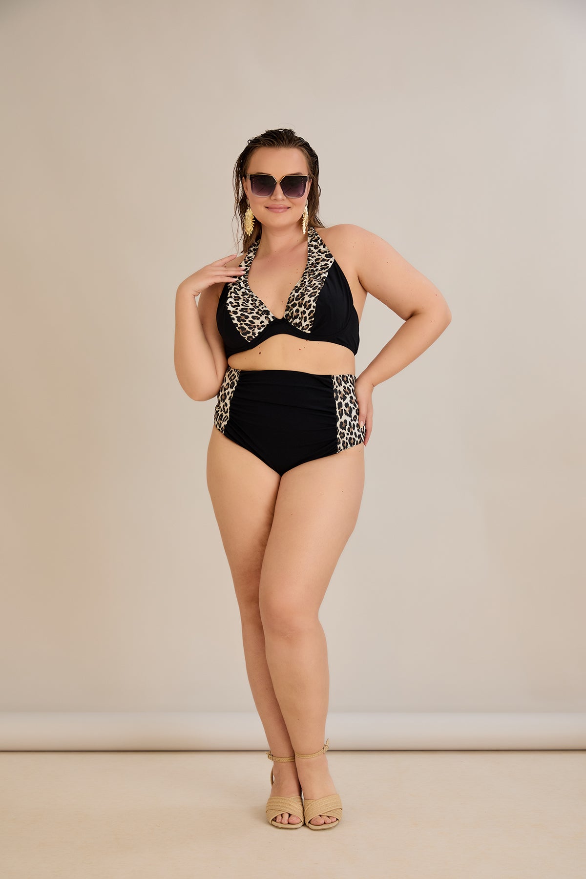 Bikini mit Animal-Print und Raffdetails – Multifarbe