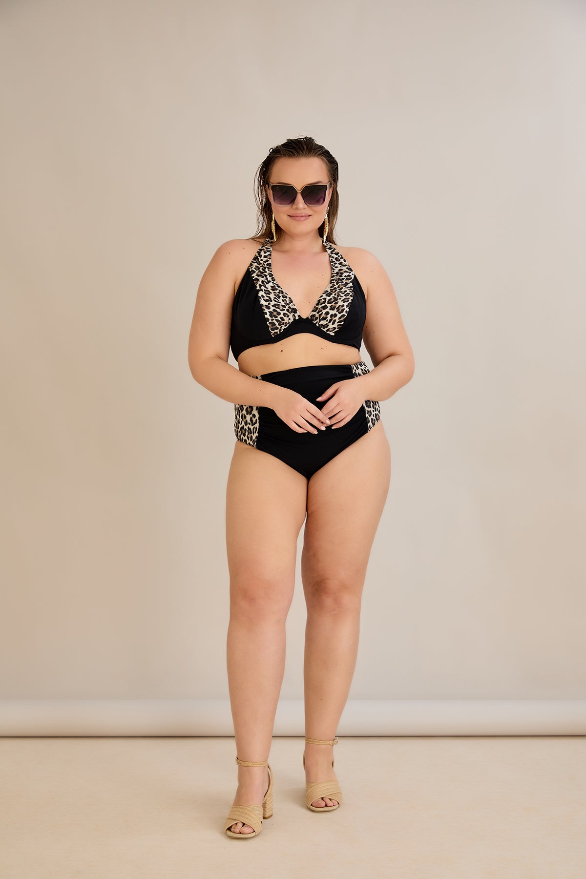 Bikini mit Animal-Print und Raffdetails – Multifarbe