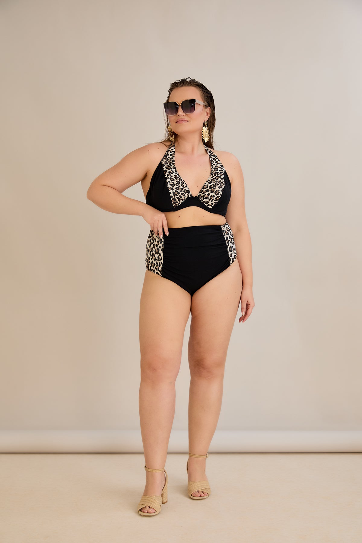 Bikini mit Animal-Print und Raffdetails – Multifarbe