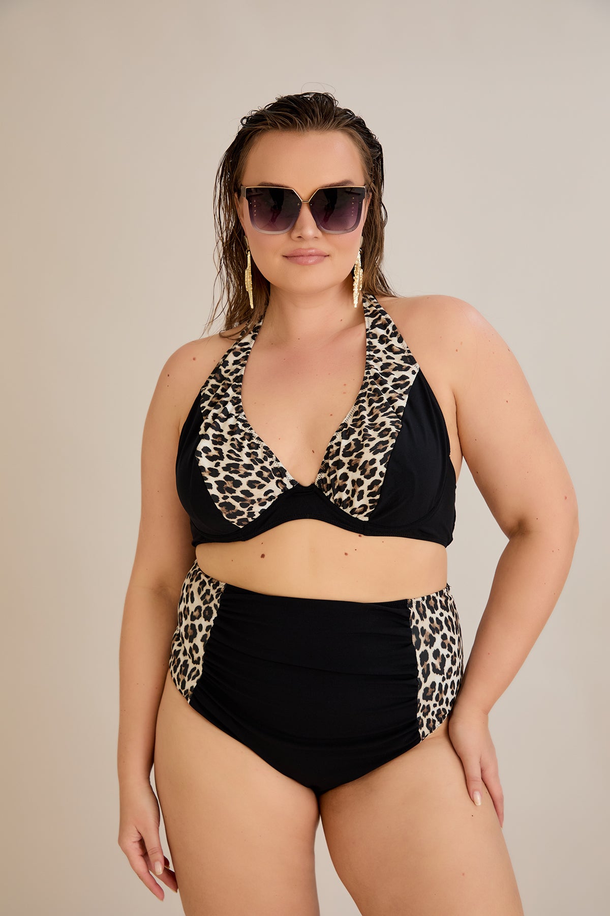 Bikini mit Animal-Print und Raffdetails – Multifarbe