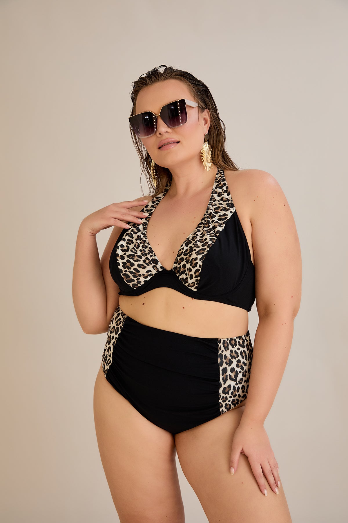 Bikini mit Animal-Print und Raffdetails – Multifarbe