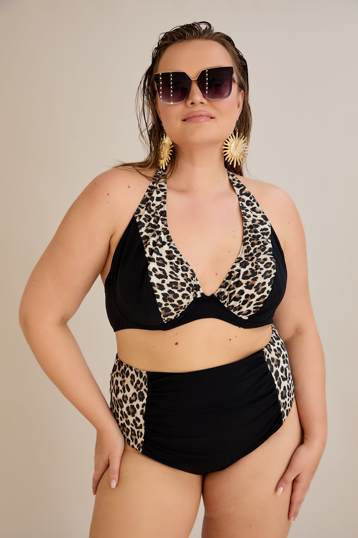 Bikini mit Animal-Print und Raffdetails – Multifarbe