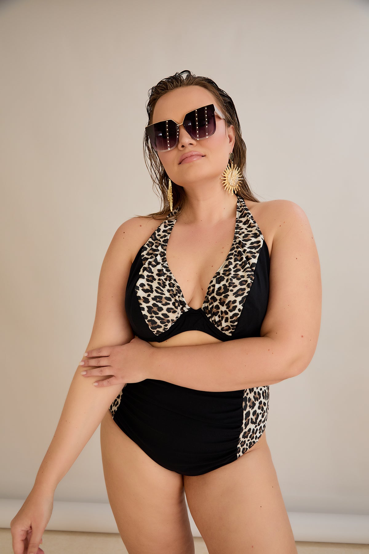 Bikini mit Animal-Print und Raffdetails – Multifarbe
