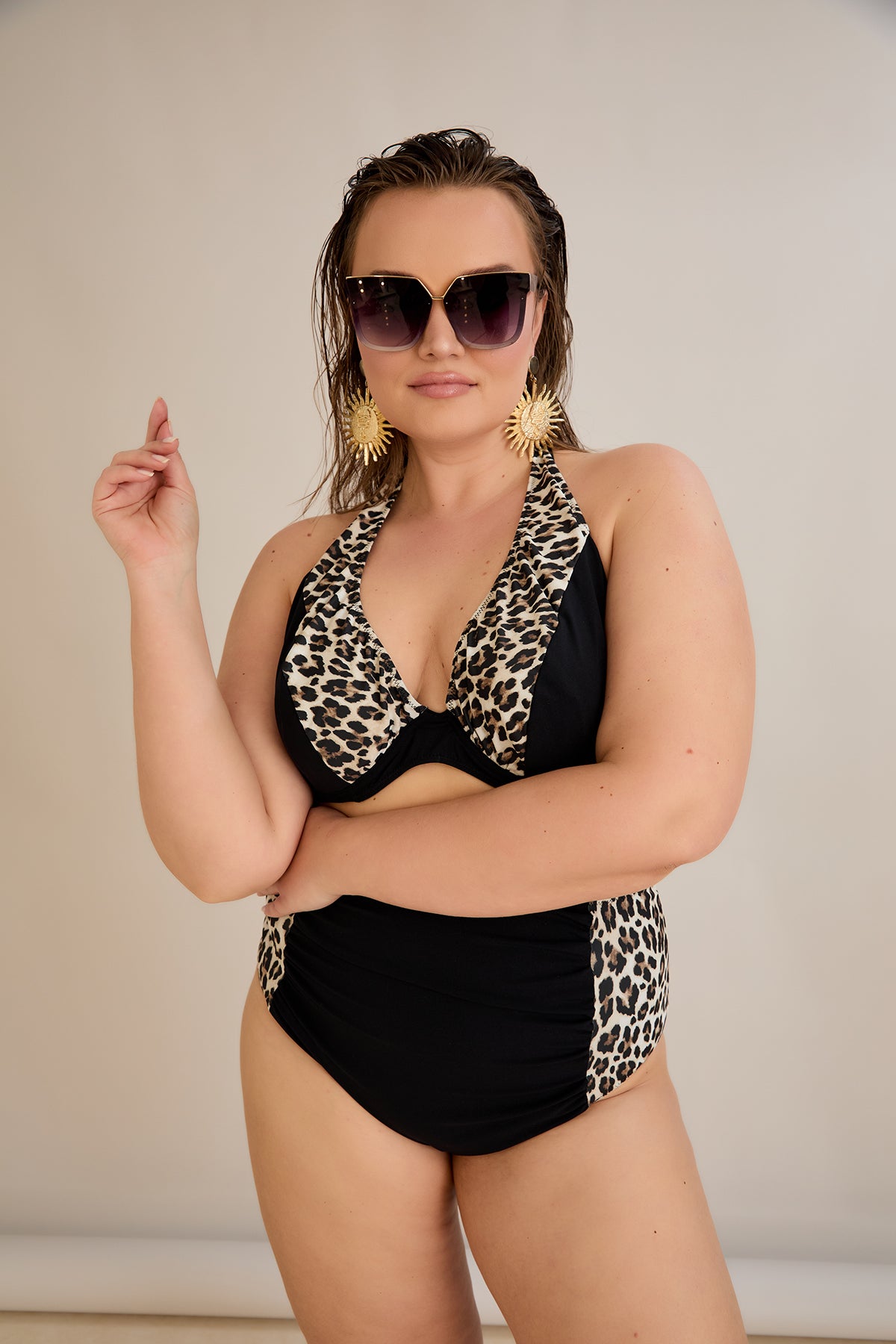 Bikini mit Animal-Print und Raffdetails – Multifarbe