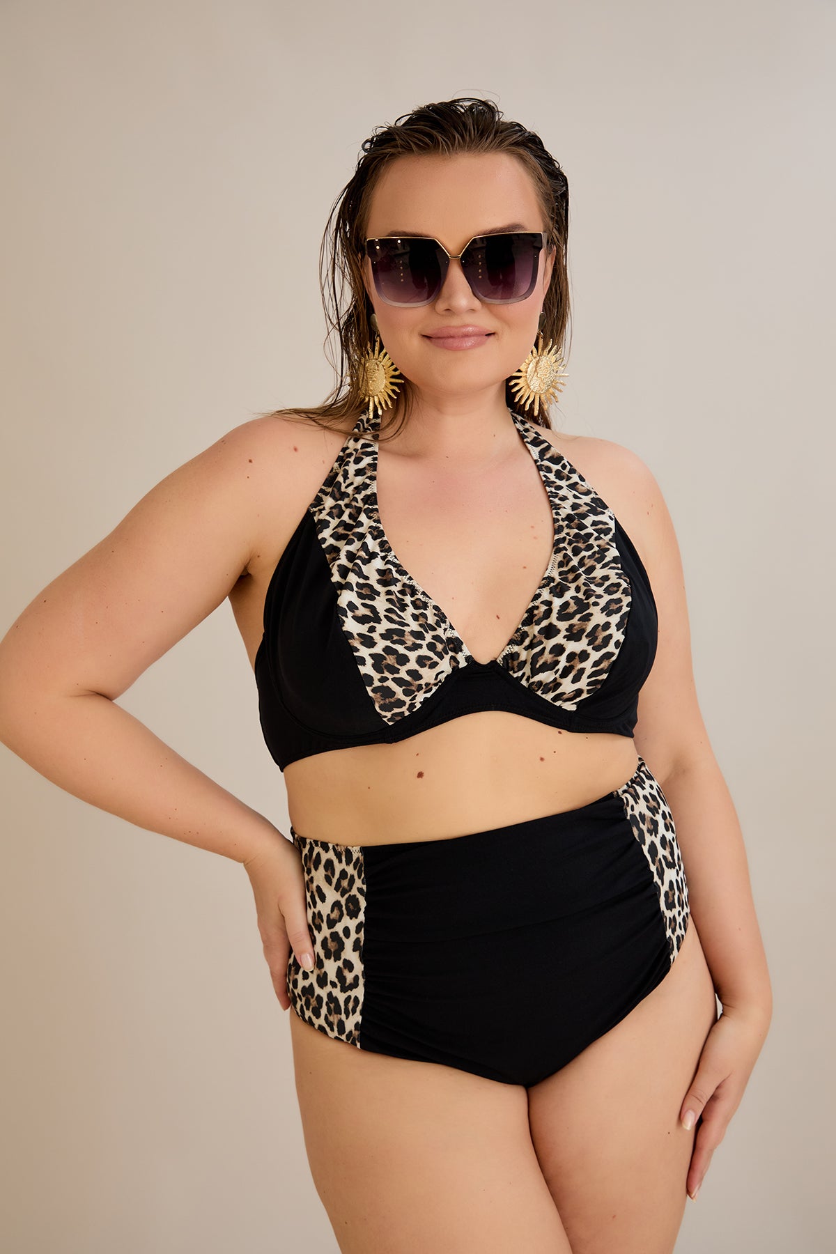 Bikini mit Animal-Print und Raffdetails – Multifarbe