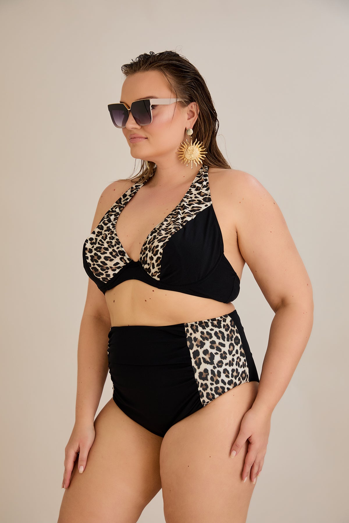 Bikini mit Animal-Print und Raffdetails – Multifarbe