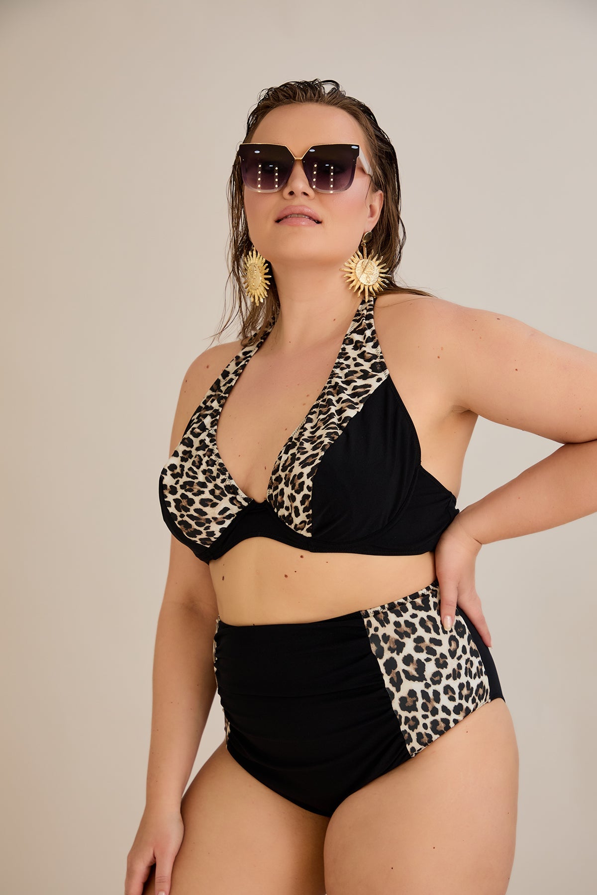 Bikini mit Animal-Print und Raffdetails – Multifarbe
