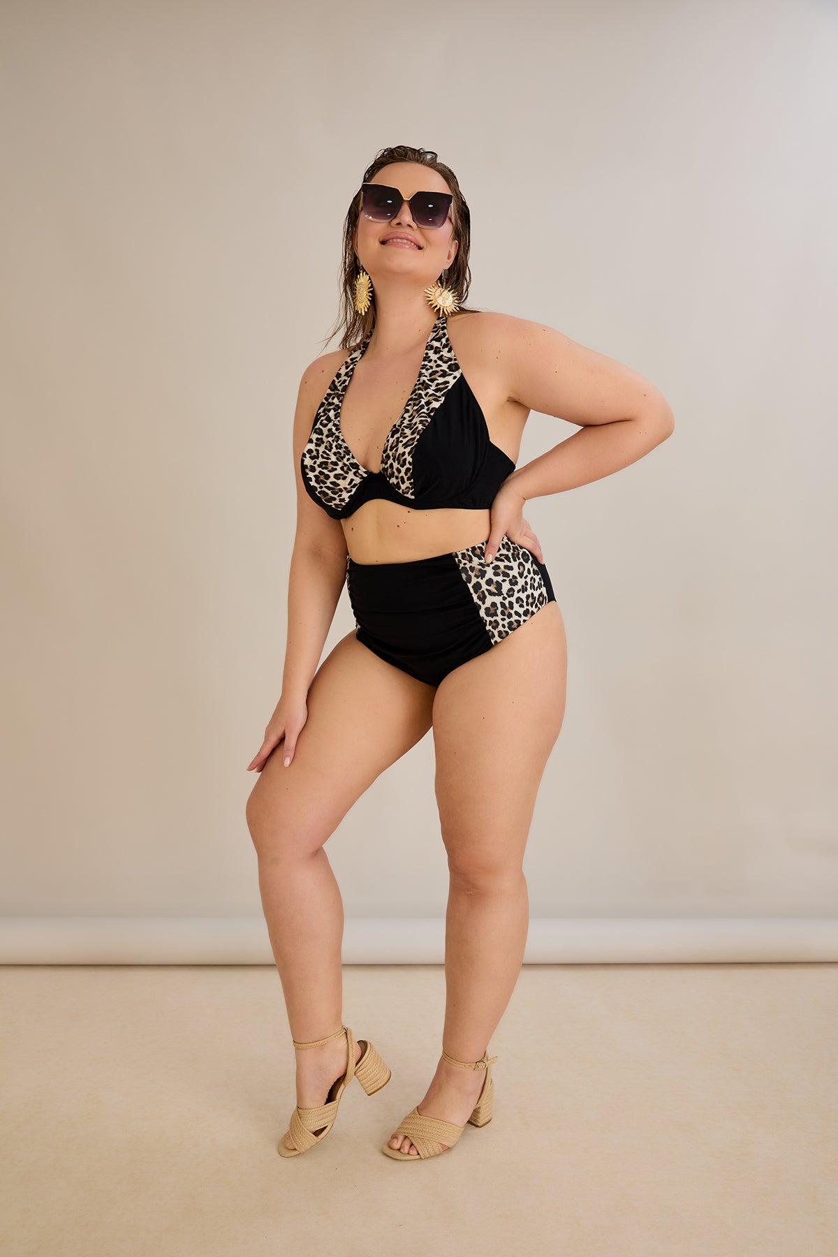 Bikini mit Animal-Print und Raffdetails – Multifarbe