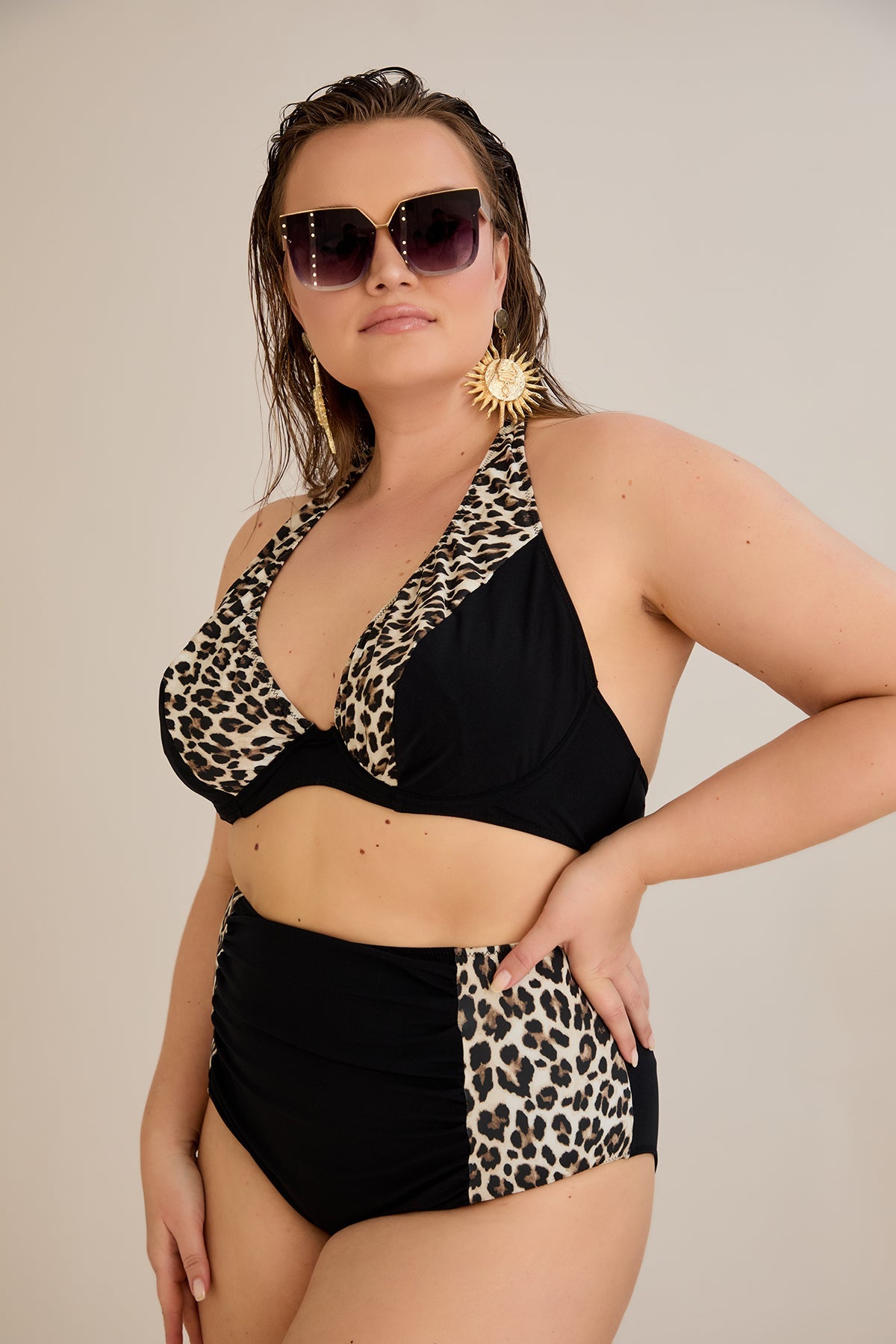 Bikini mit Animal-Print und Raffdetails – Multifarbe