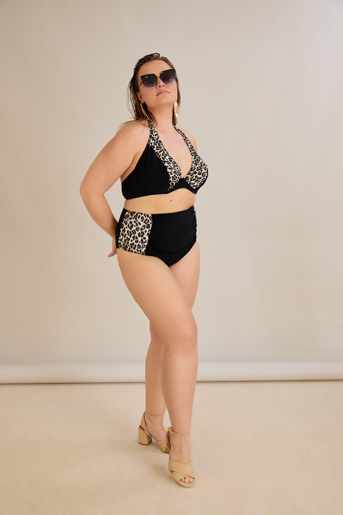 Bikini mit Animal-Print und Raffdetails – Multifarbe