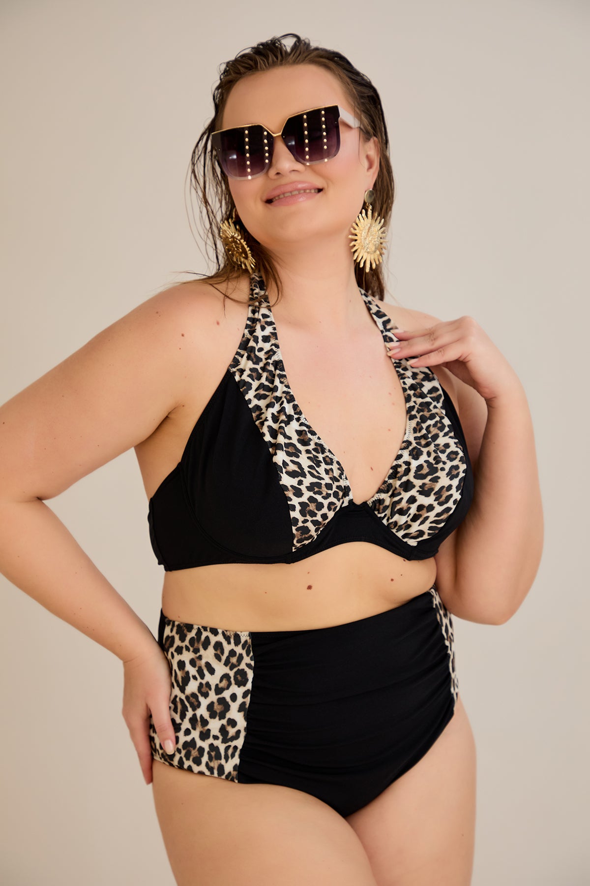 Bikini mit Animal-Print und Raffdetails – Multifarbe