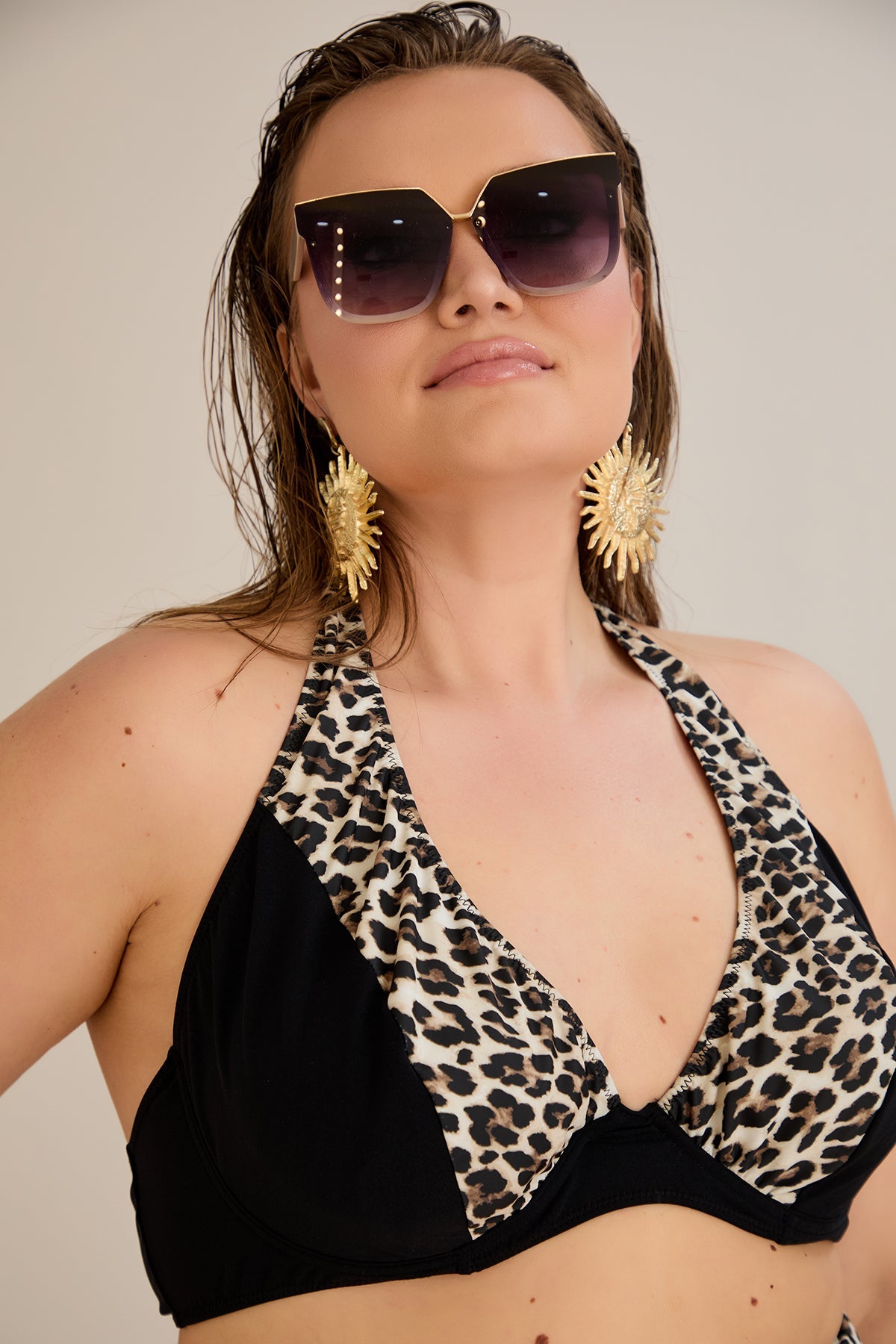 Bikini mit Animal-Print und Raffdetails – Multifarbe